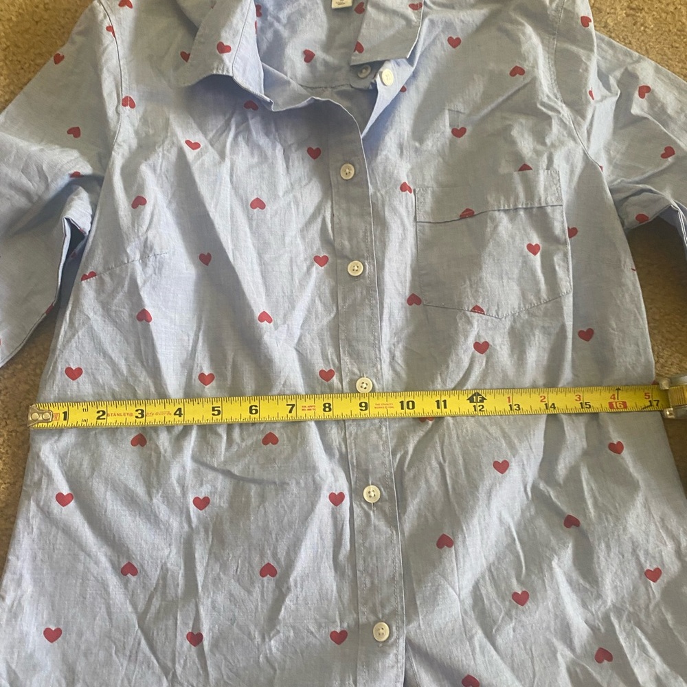 J. Crew Blue and Red Casual Button Down Shirt cute red hearts portofino style - Picture 2 of 8